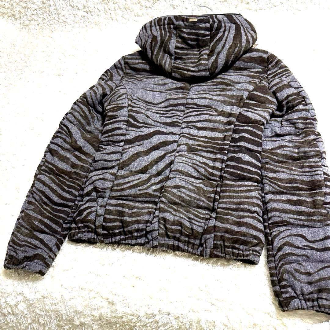 ルミラヘルノ 特殊中綿 キルティングジャケット フード着脱 毛 総柄 M