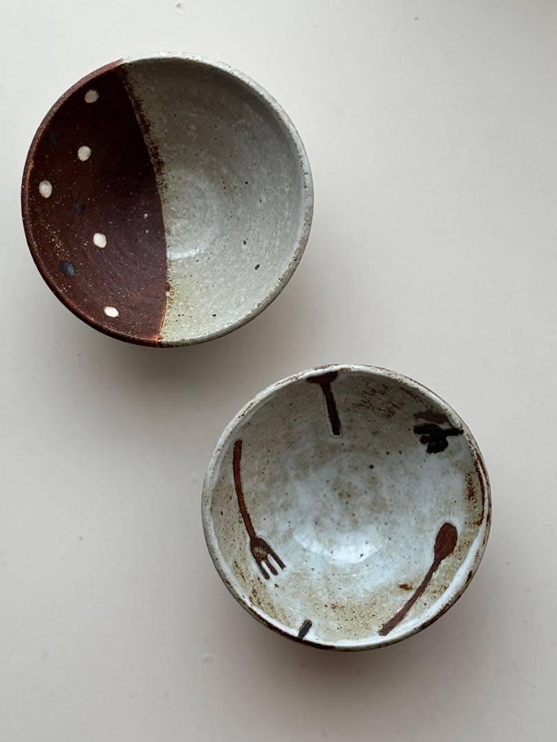 【未使用】岡崎順子さん 小鉢2個セット カトラリー柄 ドット柄