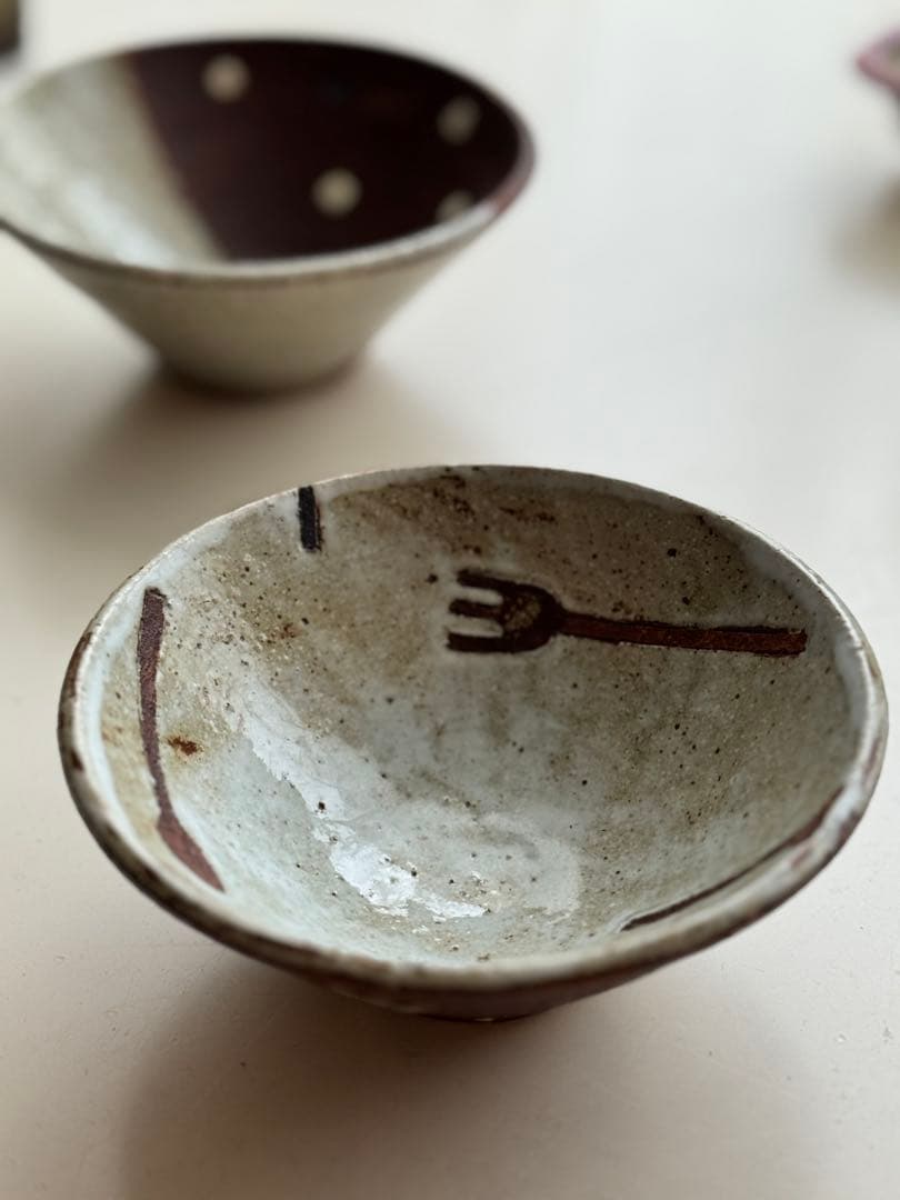 【未使用】岡崎順子さん 小鉢2個セット カトラリー柄 ドット柄