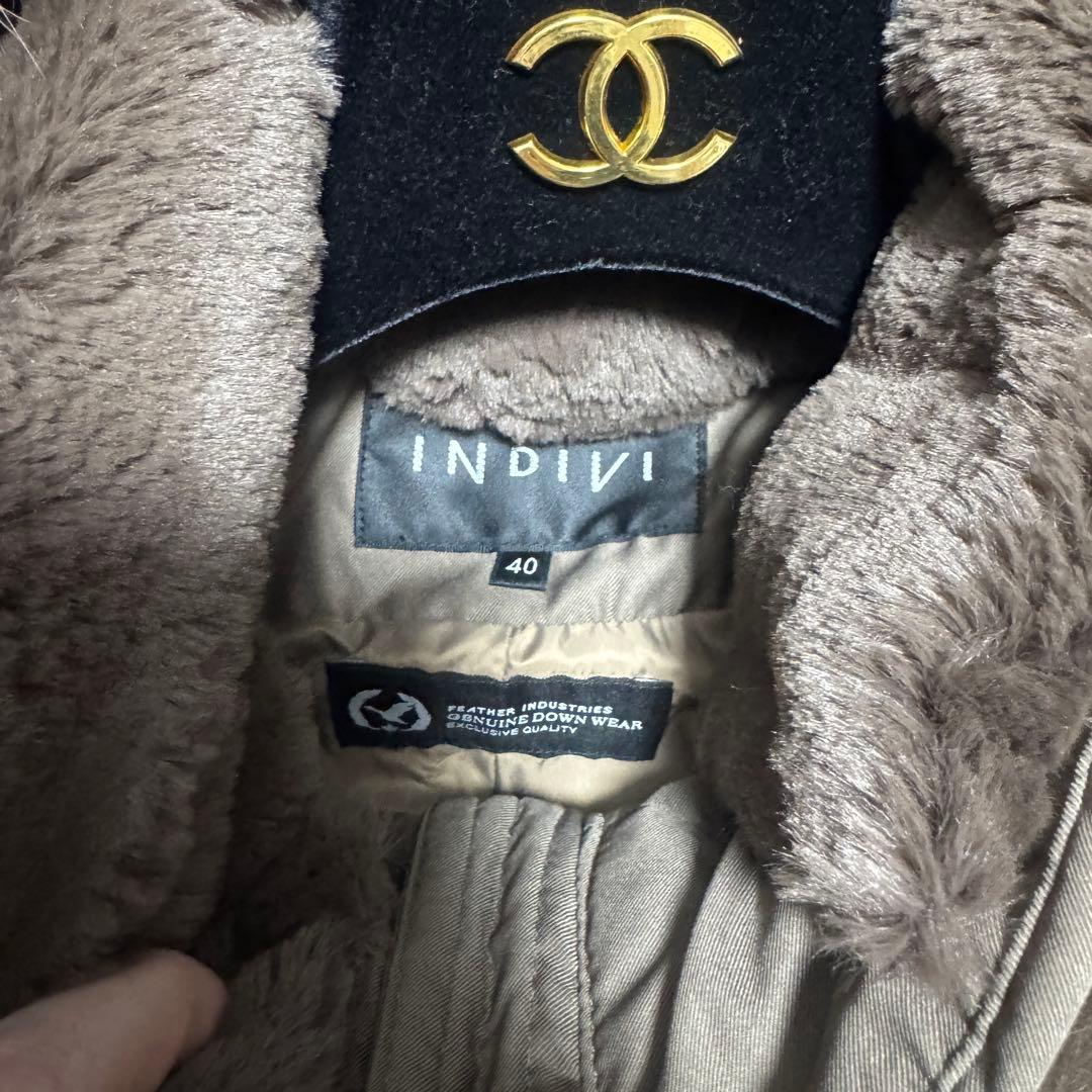 大きめ 美品 INDIVI フーデットファーダウンコートフォックス ロングダウン
