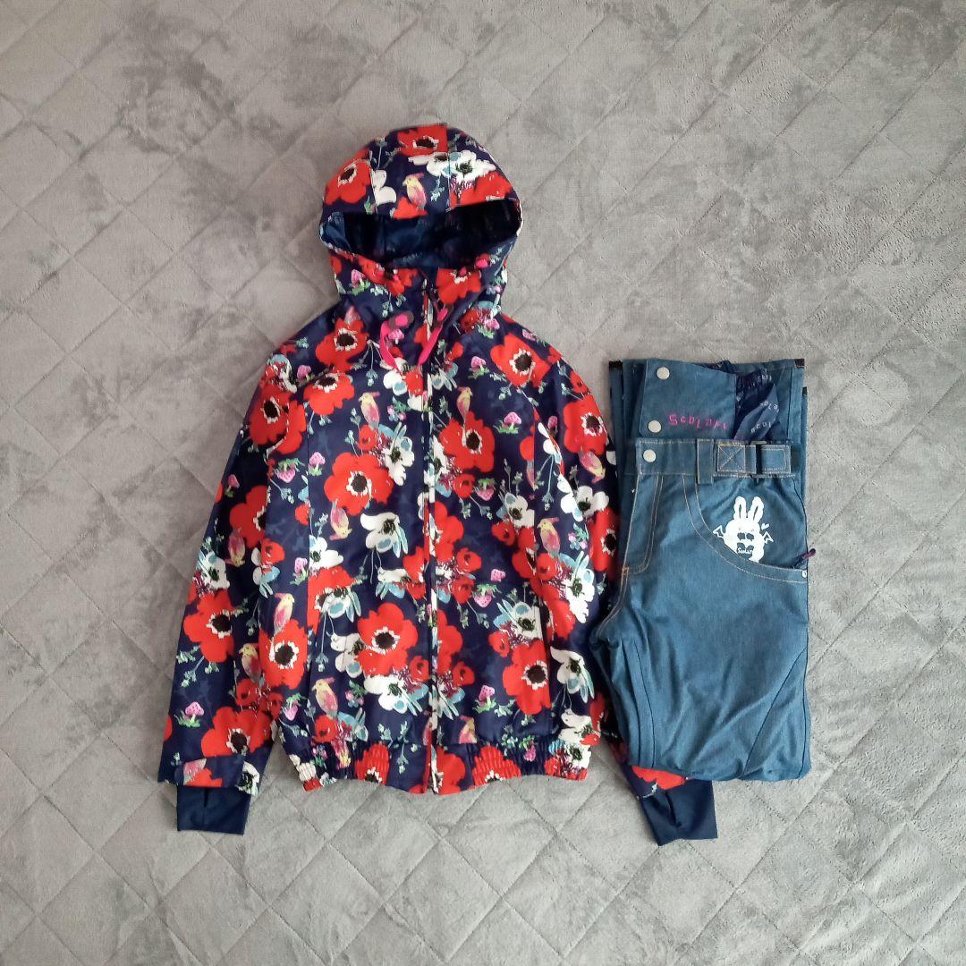 美品！　スカラー　スノーウェア　上下セット　花柄　XS