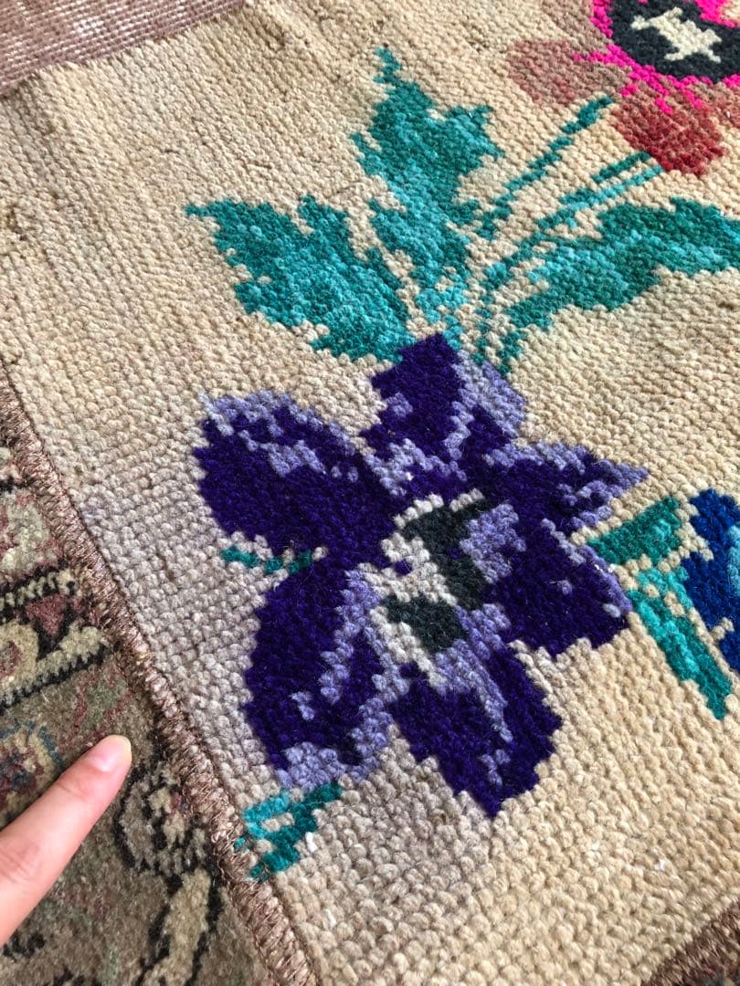 79×151 パッチワークヴィンテージラグ　花柄