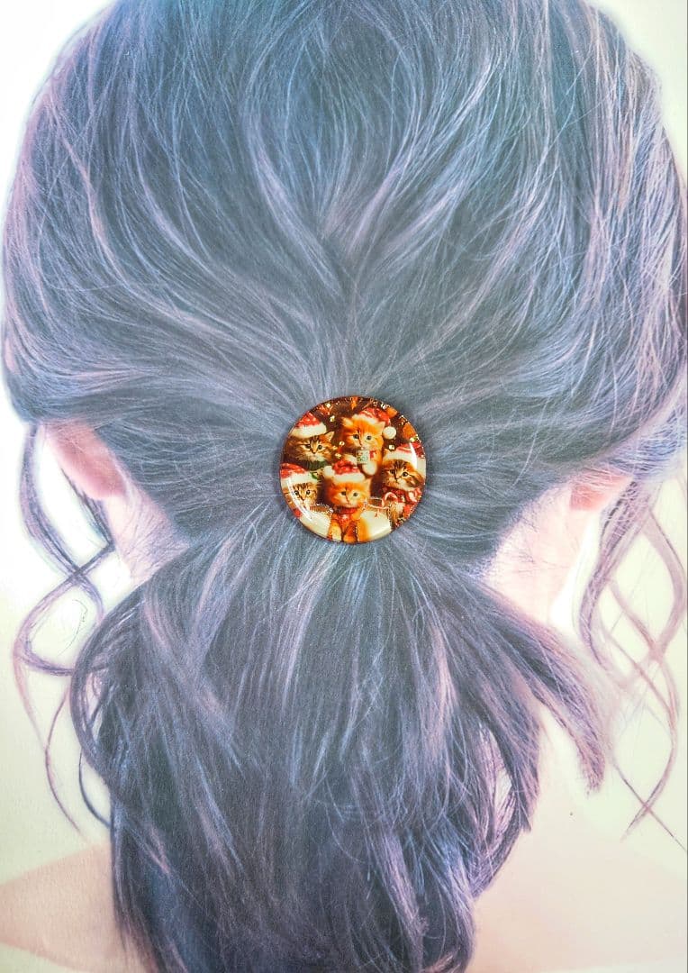 レジン　猫　ヘアゴム　ブローチ　ポニーフック　No.303