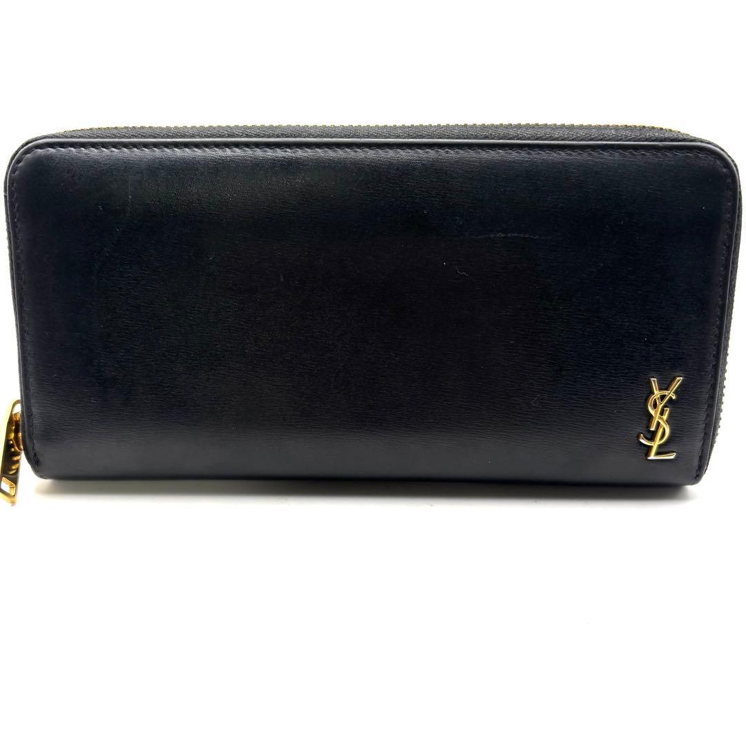 サンローラン 長財布 ラウンドファスナー カサンドラ YSL ロゴ ブラック
