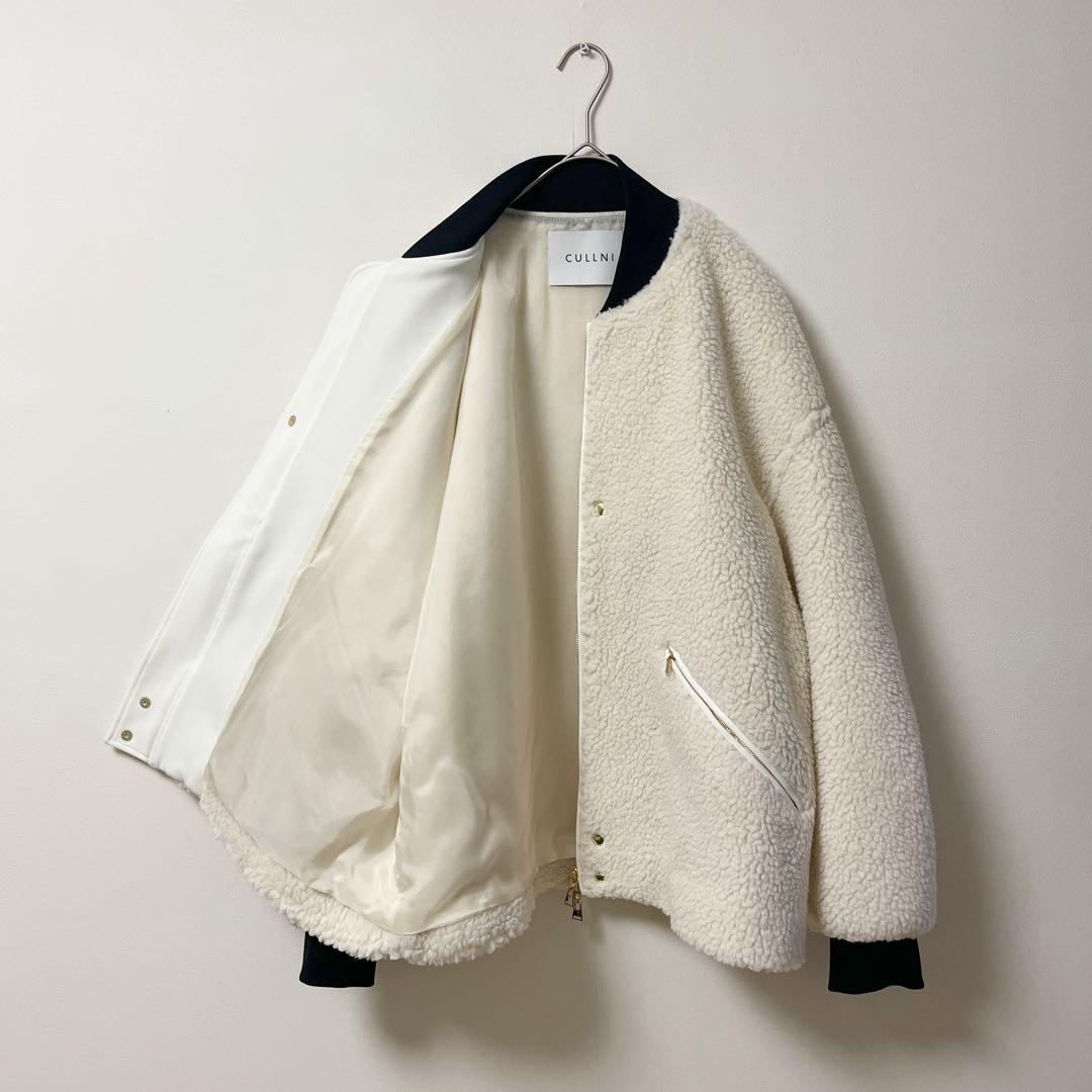 クルニ　アウター　ボアジャケット　ブルゾン　MA1　ウール　2　白系　金ジップ