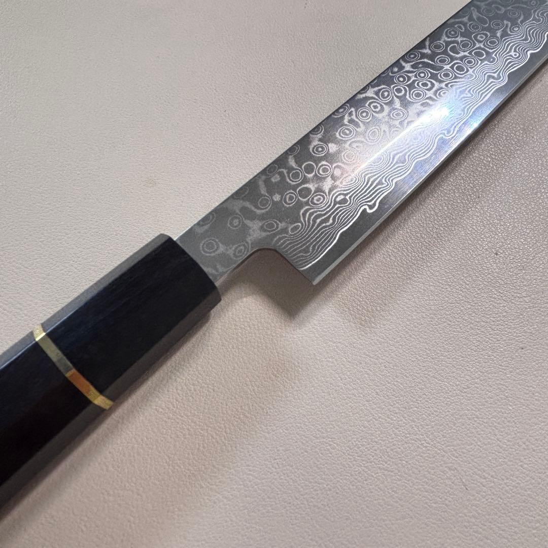 尺300mm 柳刃包丁 墨流しダマスカス　黒檀八角柄　刺身包丁 和包丁 「鞘付き