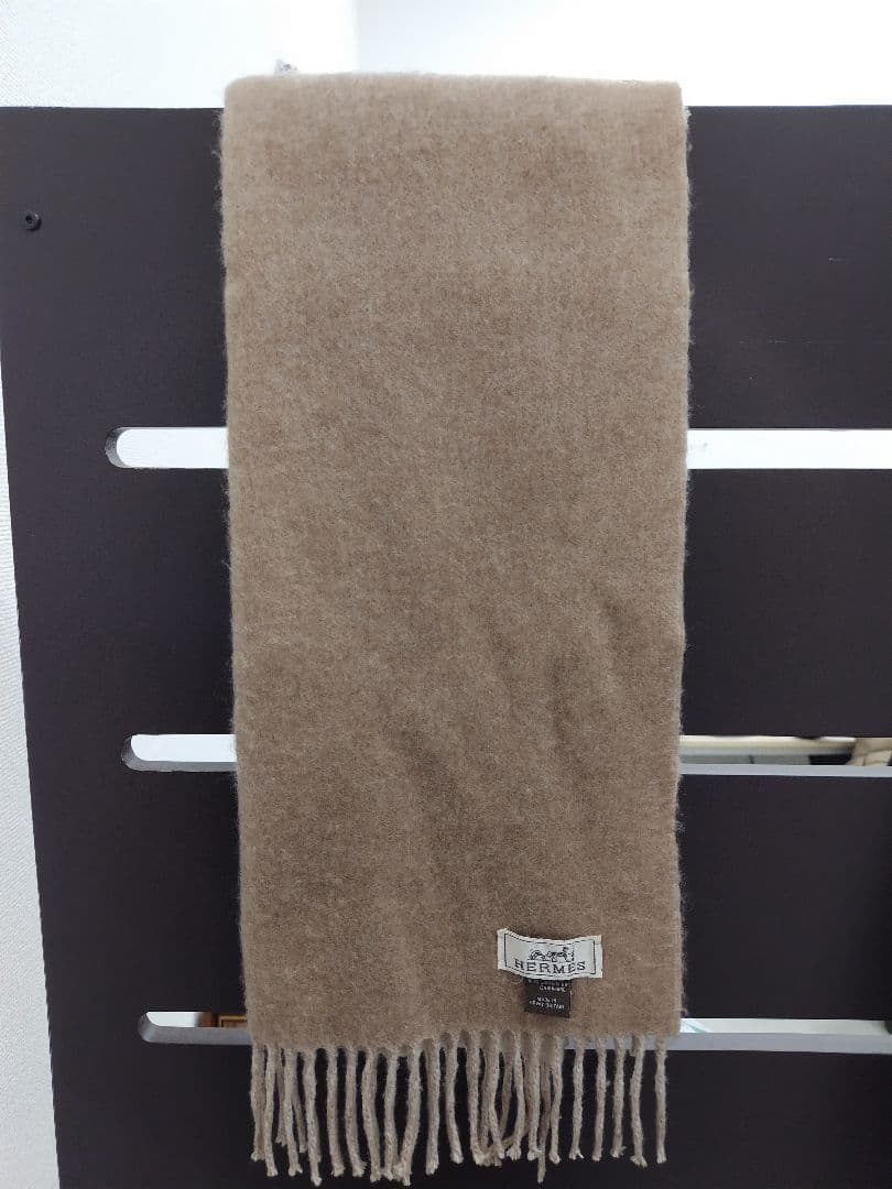 ケ*プ様 HERMES 100%カシミヤ マフラー ベージュ フリンジ付き　エル