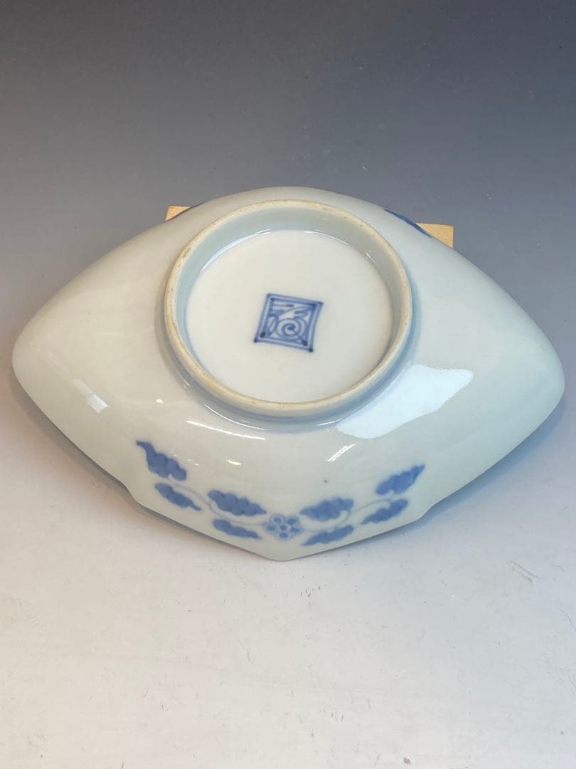 柿右衛門 染錦流水紅葉文菱形皿4客 角福在銘 古作