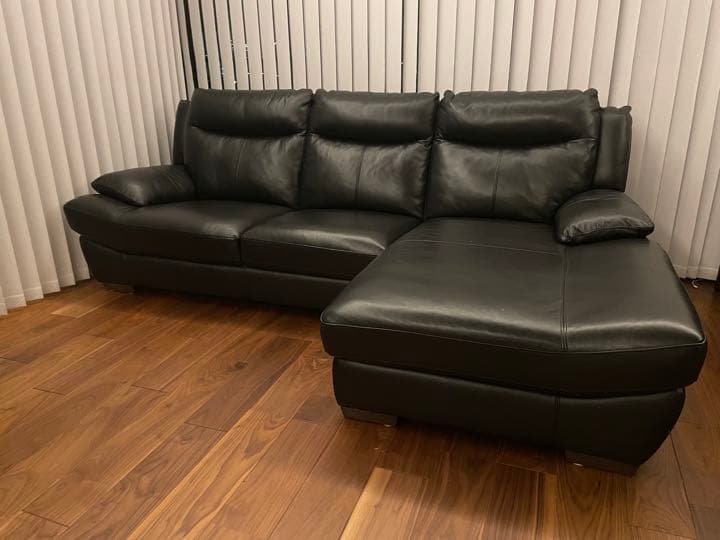【値下げ】本革カウチソファ　ブラック