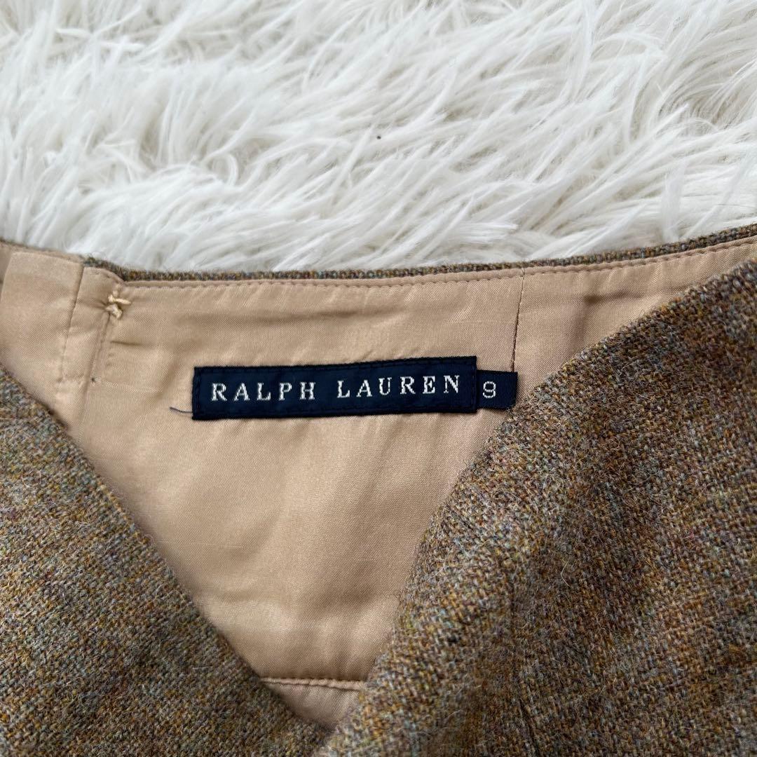 RALPH LAUREN ウールフレアスカート ボリュームデザイン　シルク