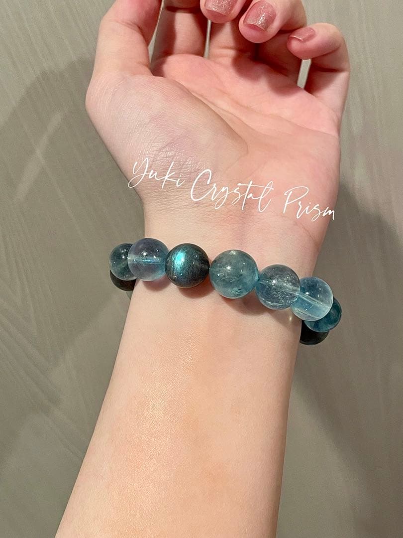 高品質アクアマリン×グレームーンストーン 天然石ブレスレット