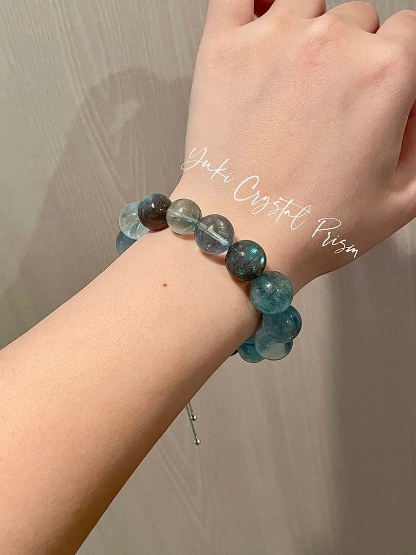高品質アクアマリン×グレームーンストーン 天然石ブレスレット