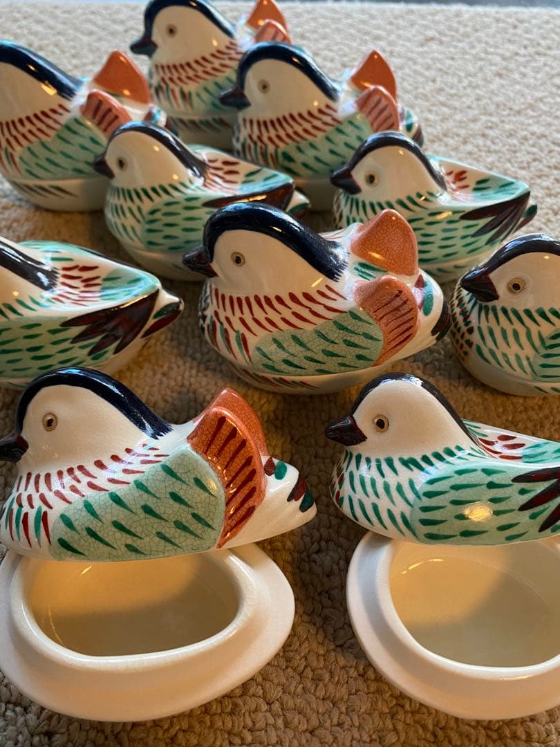 珍味入れ　仁清おしどり オス5客メス5客ペア珍味入れ合計10客(香合) 京焼