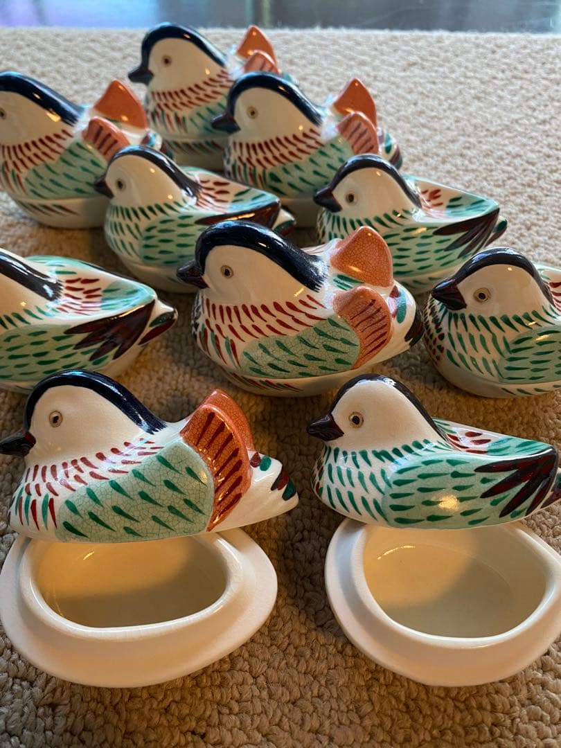 珍味入れ　仁清おしどり オス5客メス5客ペア珍味入れ合計10客(香合) 京焼