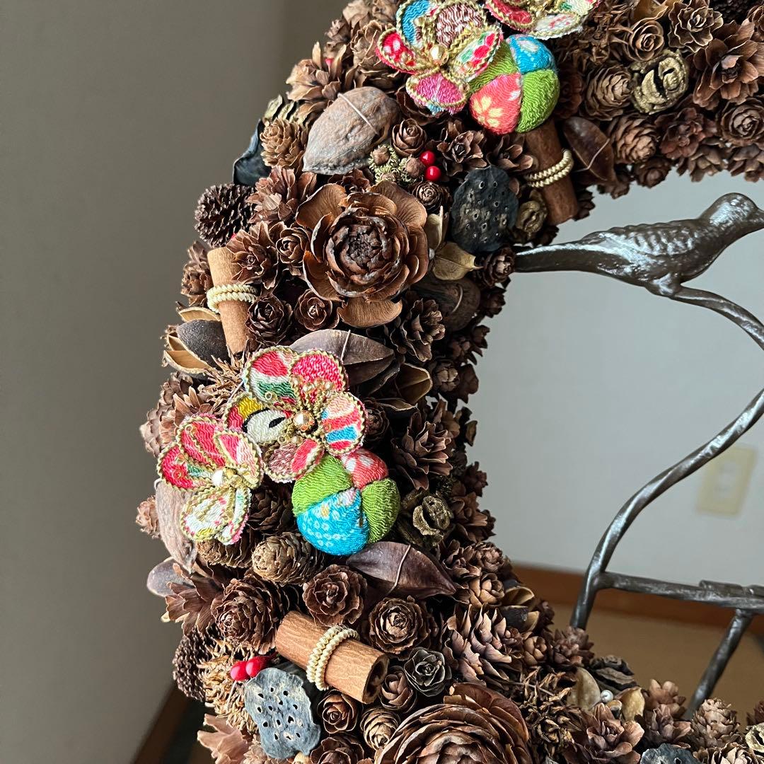 【ハンドメイド】木の実の和風リース　　約39㎝