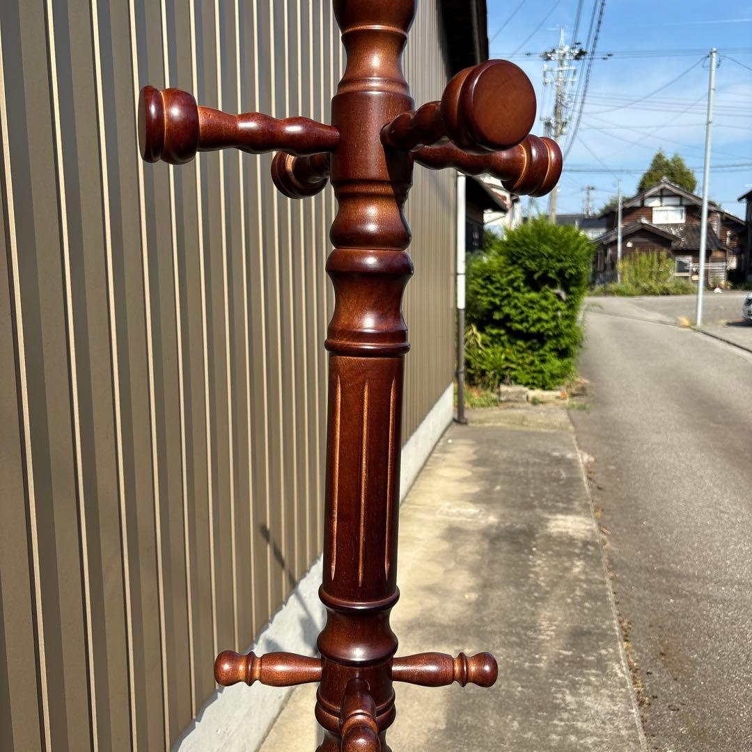 昭和レトロポールハンガー茶色木製コートラック ダークブラウン高さ188cm