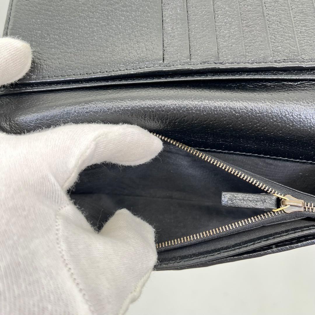 GUCCI 長財布 フラップ マーモント GG金具 ブラック レザー 男女可能