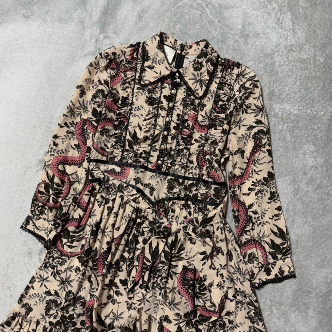 ワンピース GUCCI Flora Snake Print Silk Dress