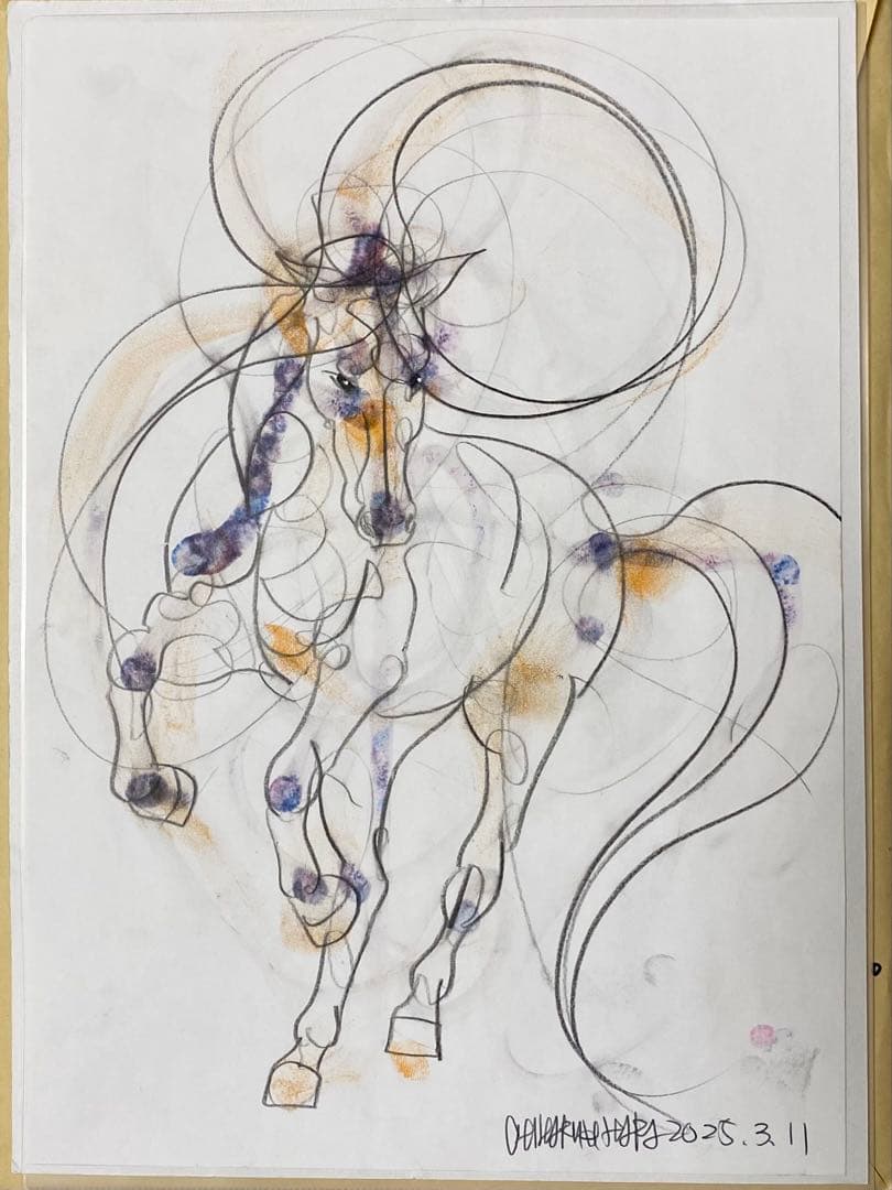 真作 木原千春 5分間 ドローイング chiharu kihara 馬