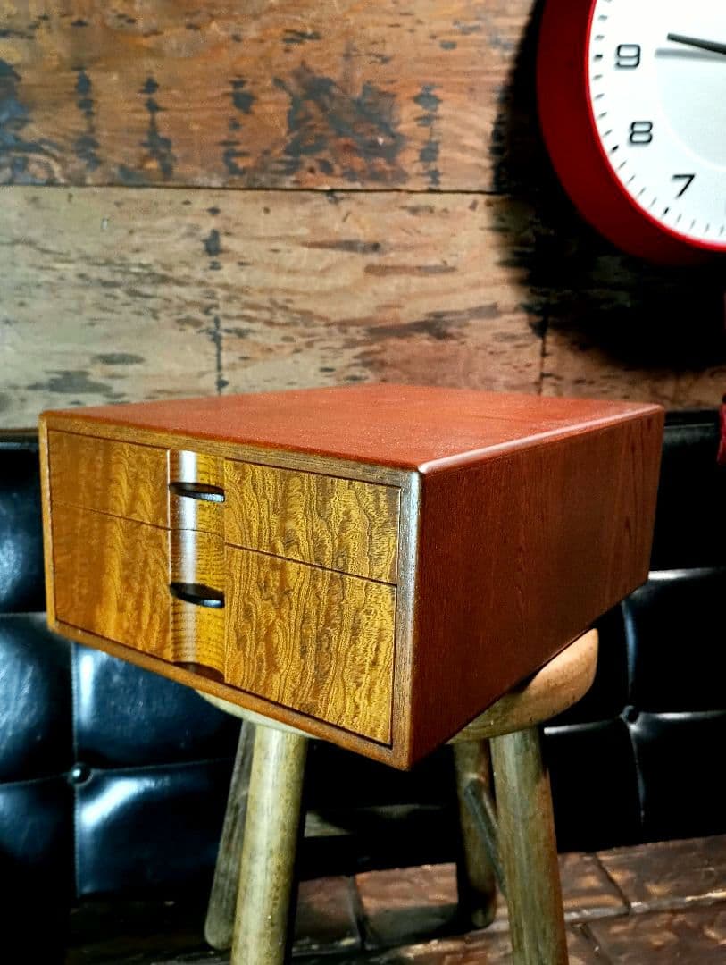 駿河伝統工芸細工　指物師　鈴木義雄　 欅　玉杢　小引き出し　２杯　民芸　モダン