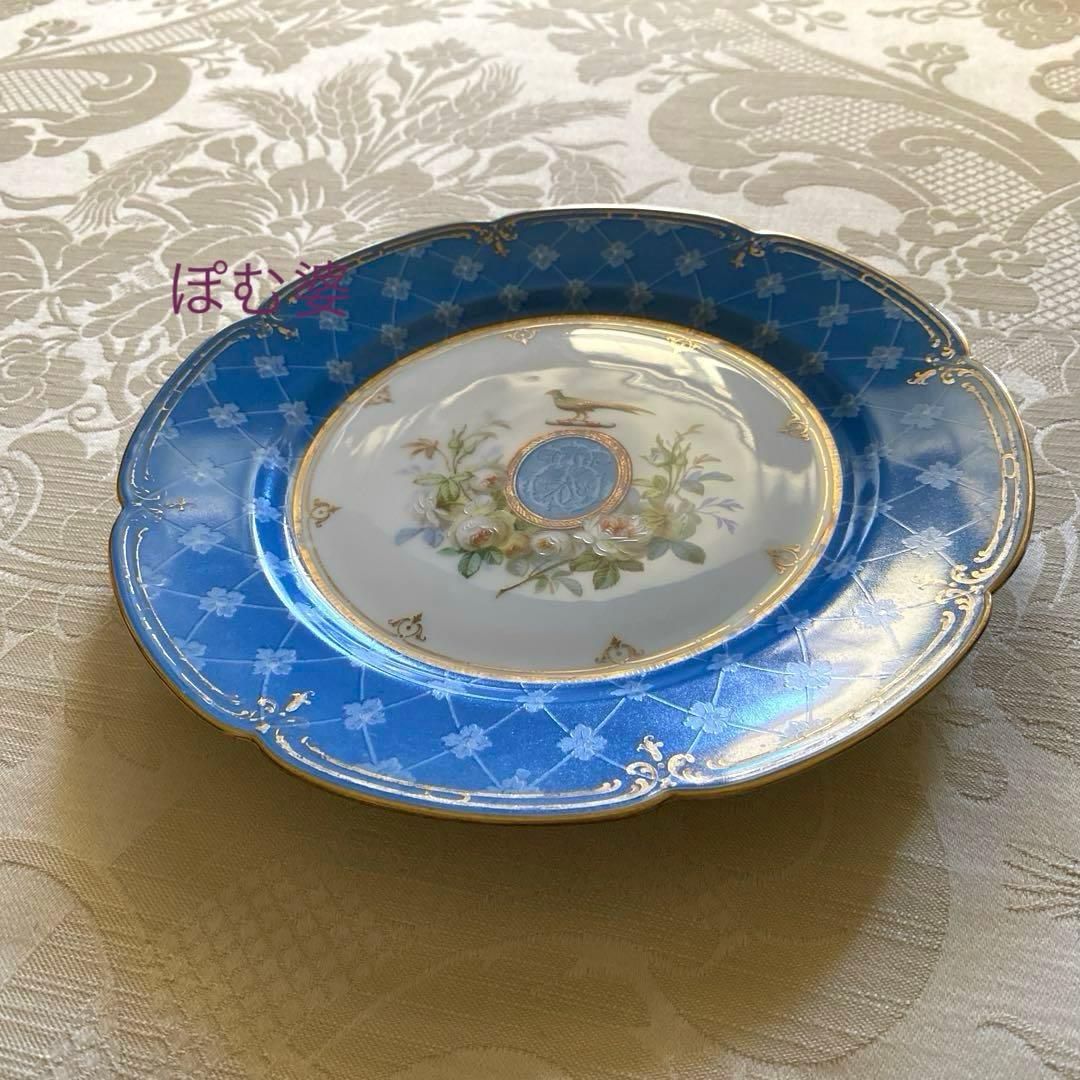 【フランス／アール・ヌーヴォー】金彩 エナメル 手描皿「Le Rosey／鳥」