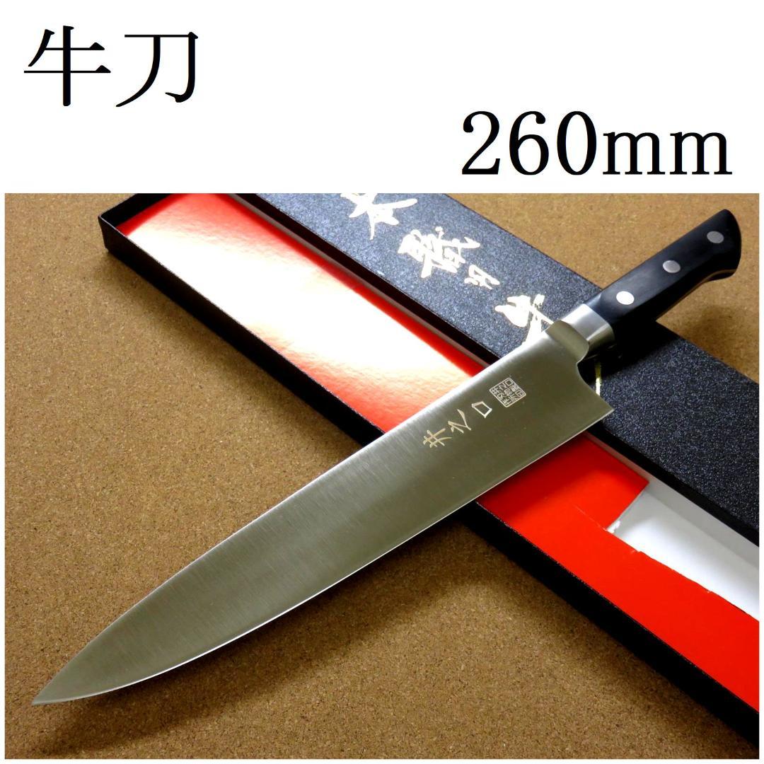 関の刃物 牛刀 260mm 家庭用の洋包丁 肉 魚 野菜 パン切り 両刃万能包丁