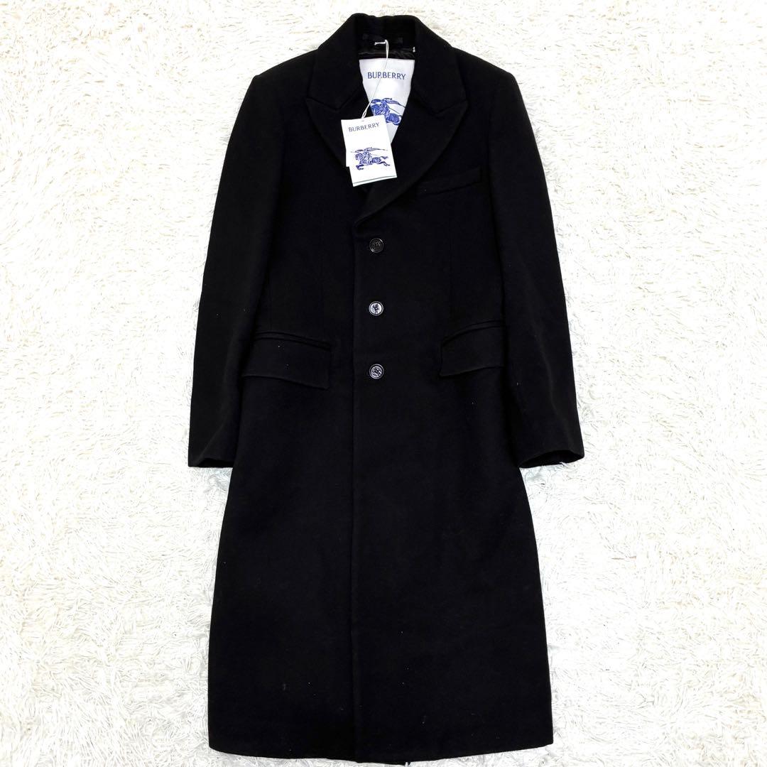 未使用タグ付 バーバリー チェスターコート ロゴボタン マキシ メンズ 黒 46