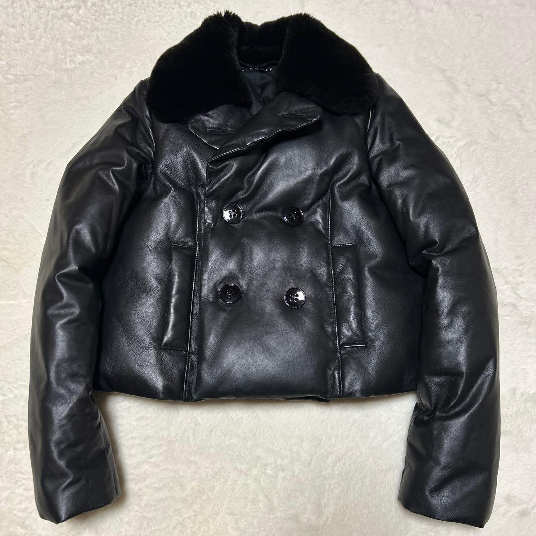 theory セオリー 2 レザーダウンジャケット 羊革 短丈 ラビットファー