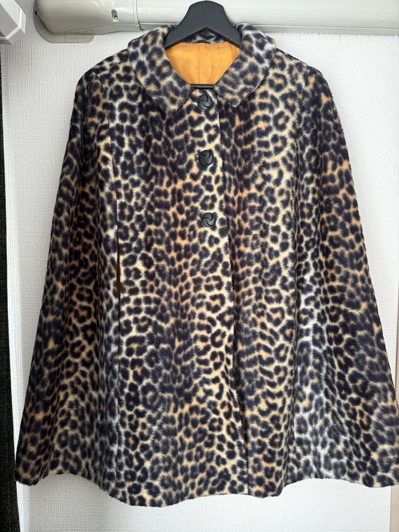 ヴィンテージ ヒョウ柄 ポンチョ ケープ フェイクファー レオパード柄 アウター