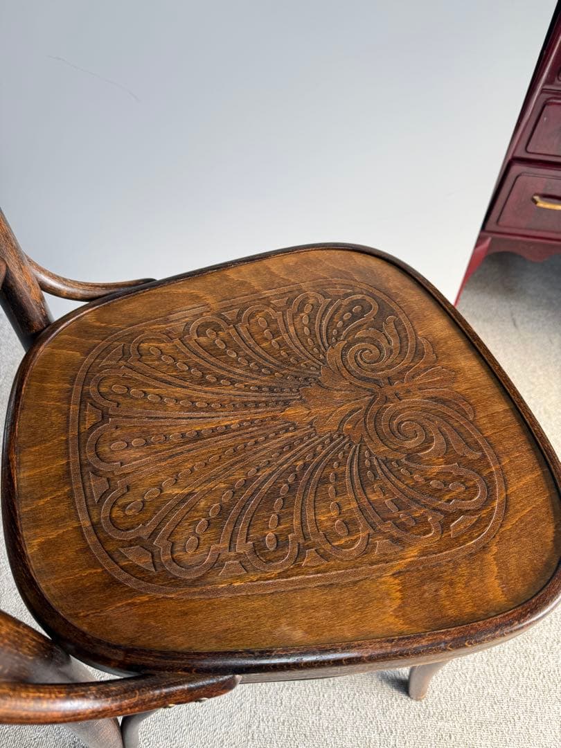 ヴィンテージ 木製 クロスバックチェア 彫刻座面 カフェチェア 椅子　希少