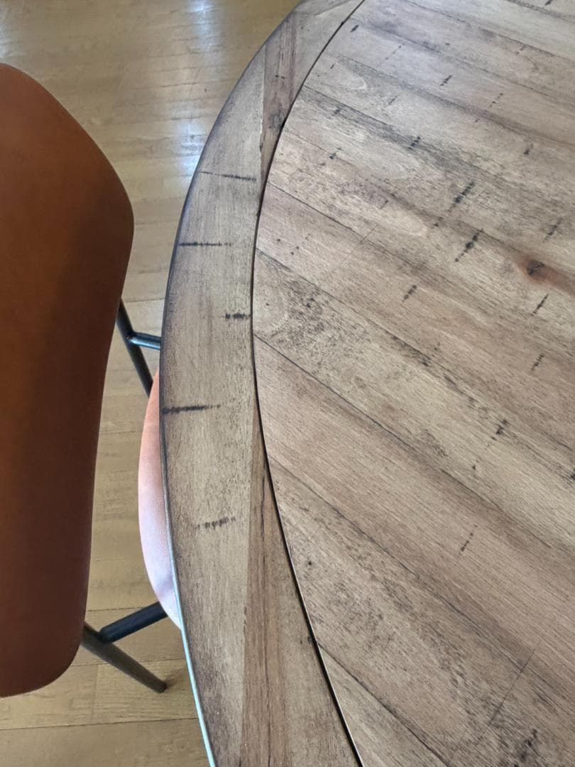 ヴィンテージスタイル 円形ダイニング5点セット 合皮チェア