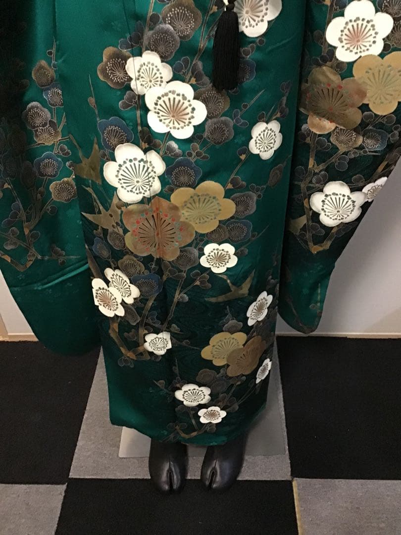 振袖フルセット　豪華　正絹　緑　金銀彩　梅　振袖6点セット　成人式