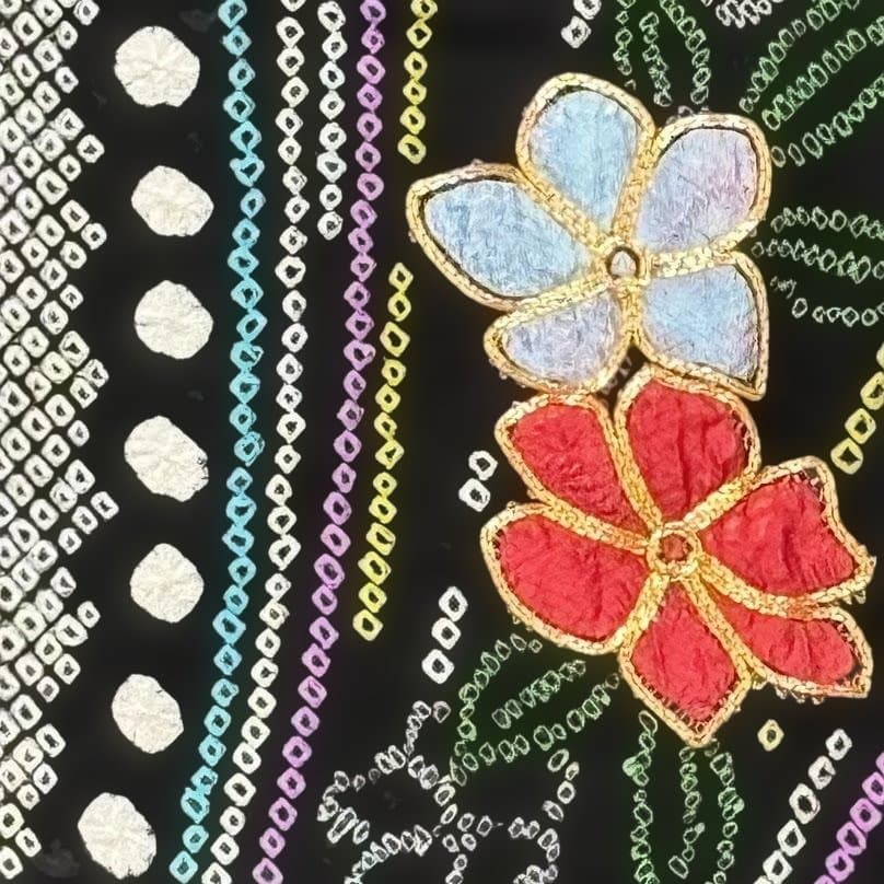 ちゃるる　総絞り　本振袖　金駒刺繍　友禅入り　花柄　黒色系　正絹　K505