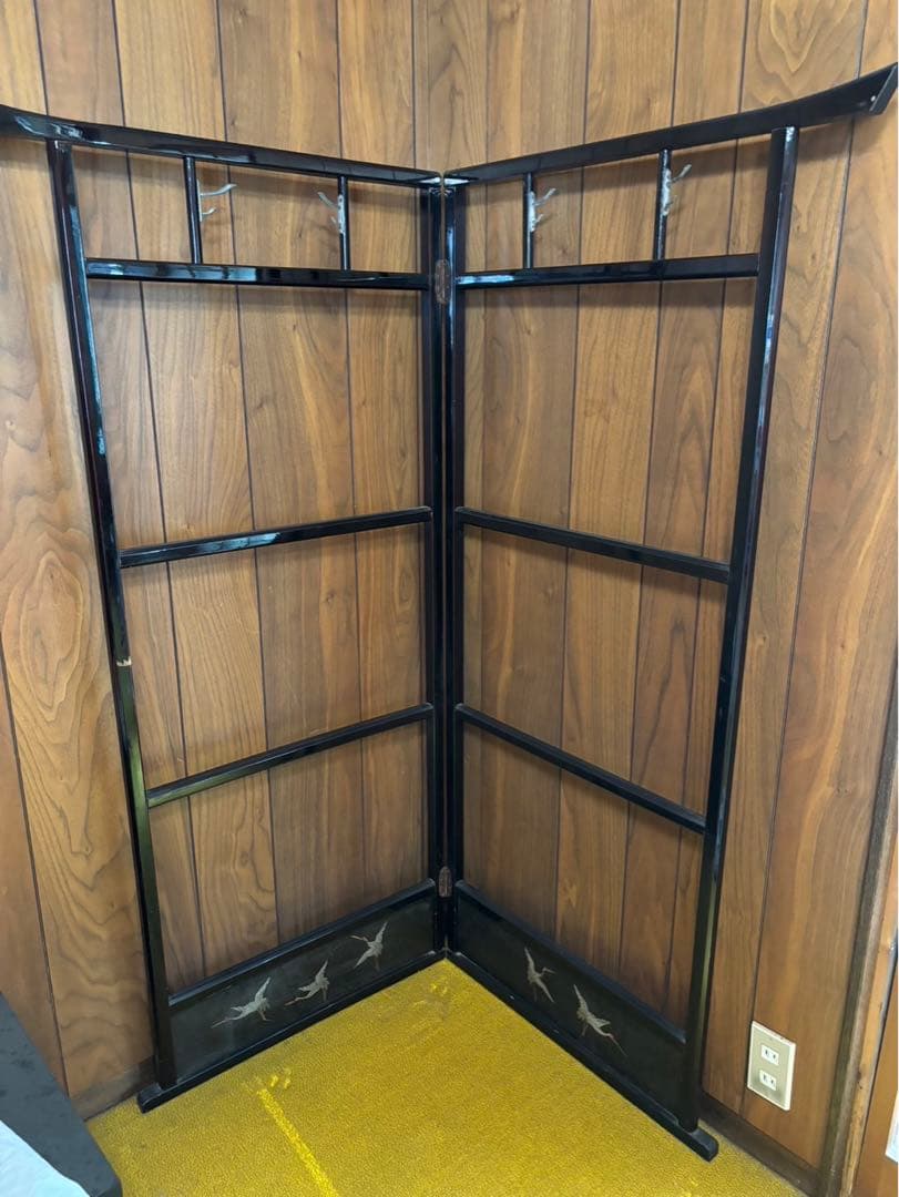 衣桁衣紋掛け　木製鶴柄入り　昭和レトロ　アンティーク