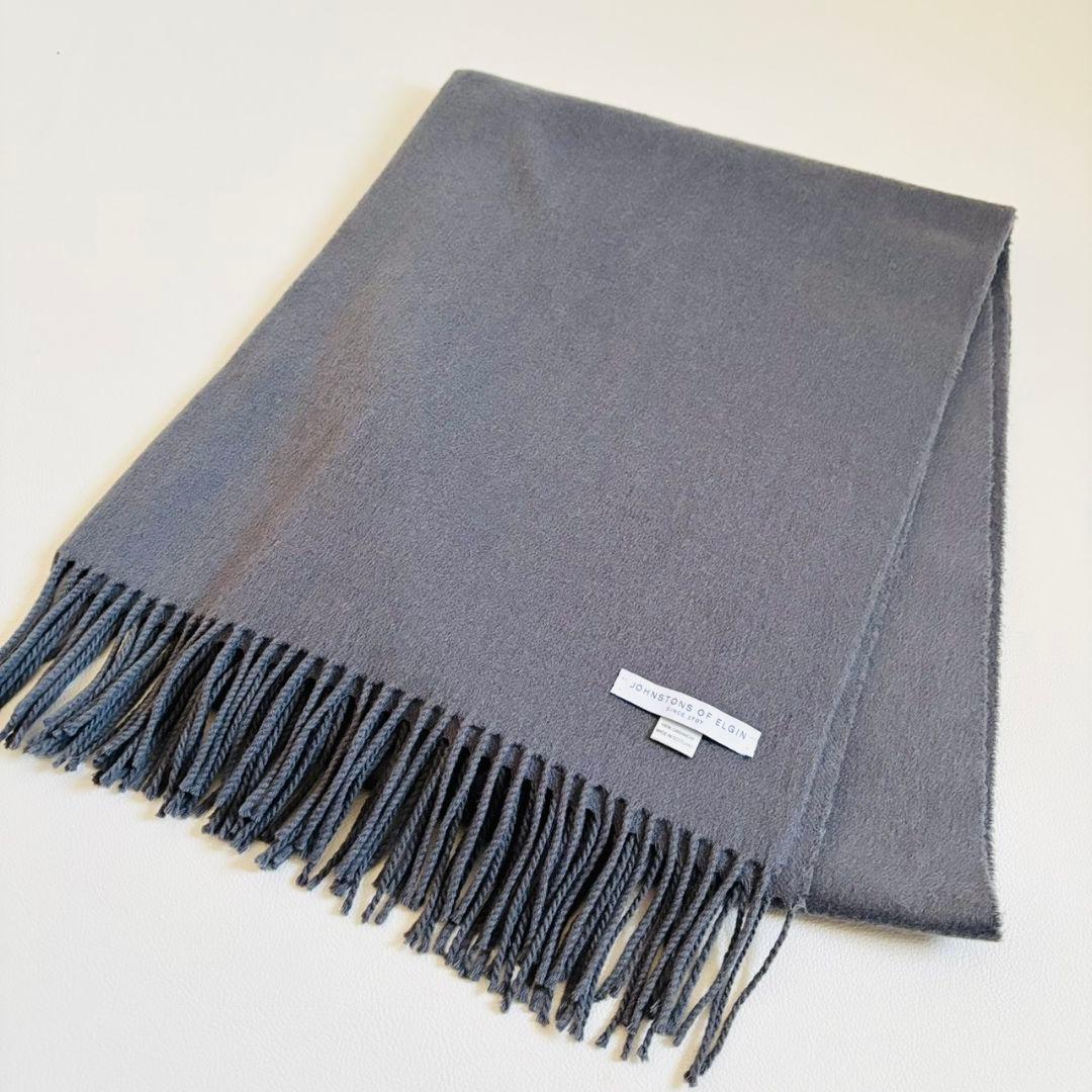 1841【美品】ジョンストンズ　大判ストール　カシミヤ100％　無地　グレー