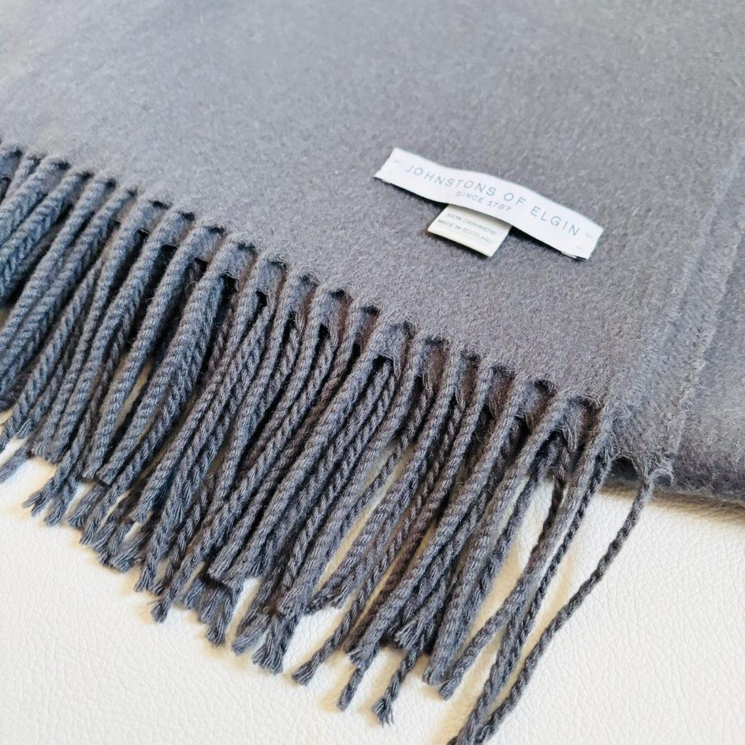 1841【美品】ジョンストンズ　大判ストール　カシミヤ100％　無地　グレー