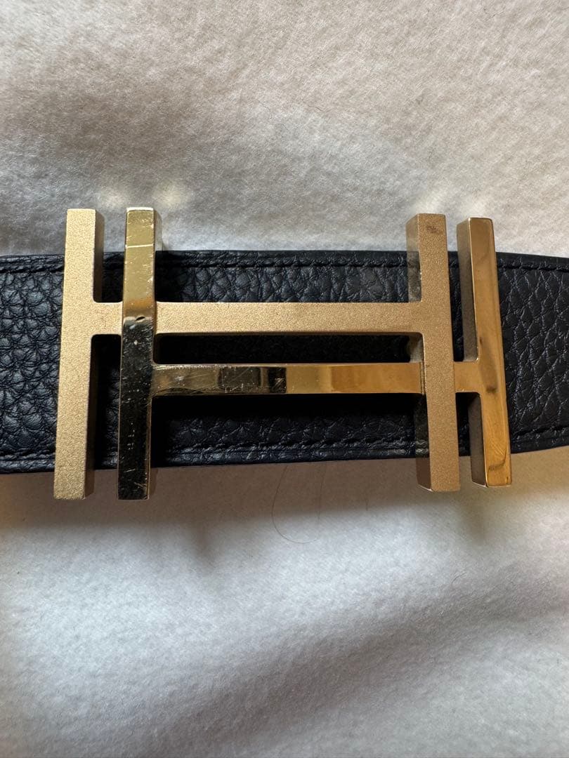 HERMESエルメス　ベルト/H オ カレ/ダブルH/リバーシブル　黒　85