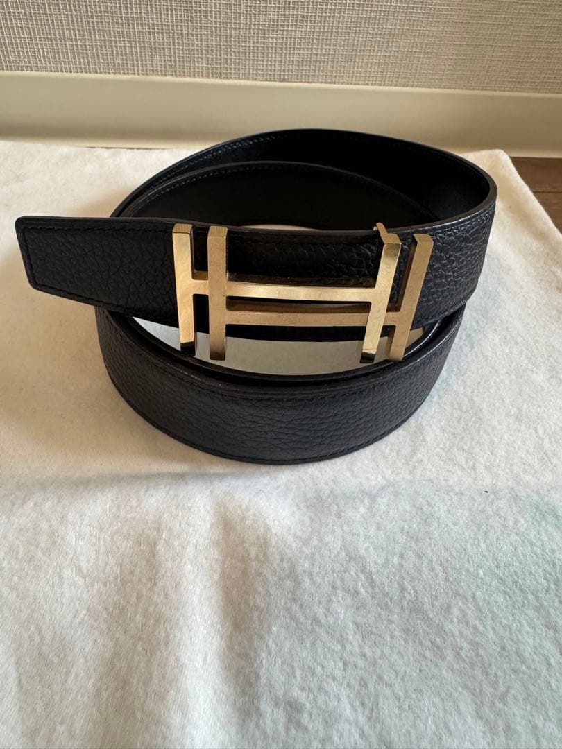 HERMESエルメス　ベルト/H オ カレ/ダブルH/リバーシブル　黒　85