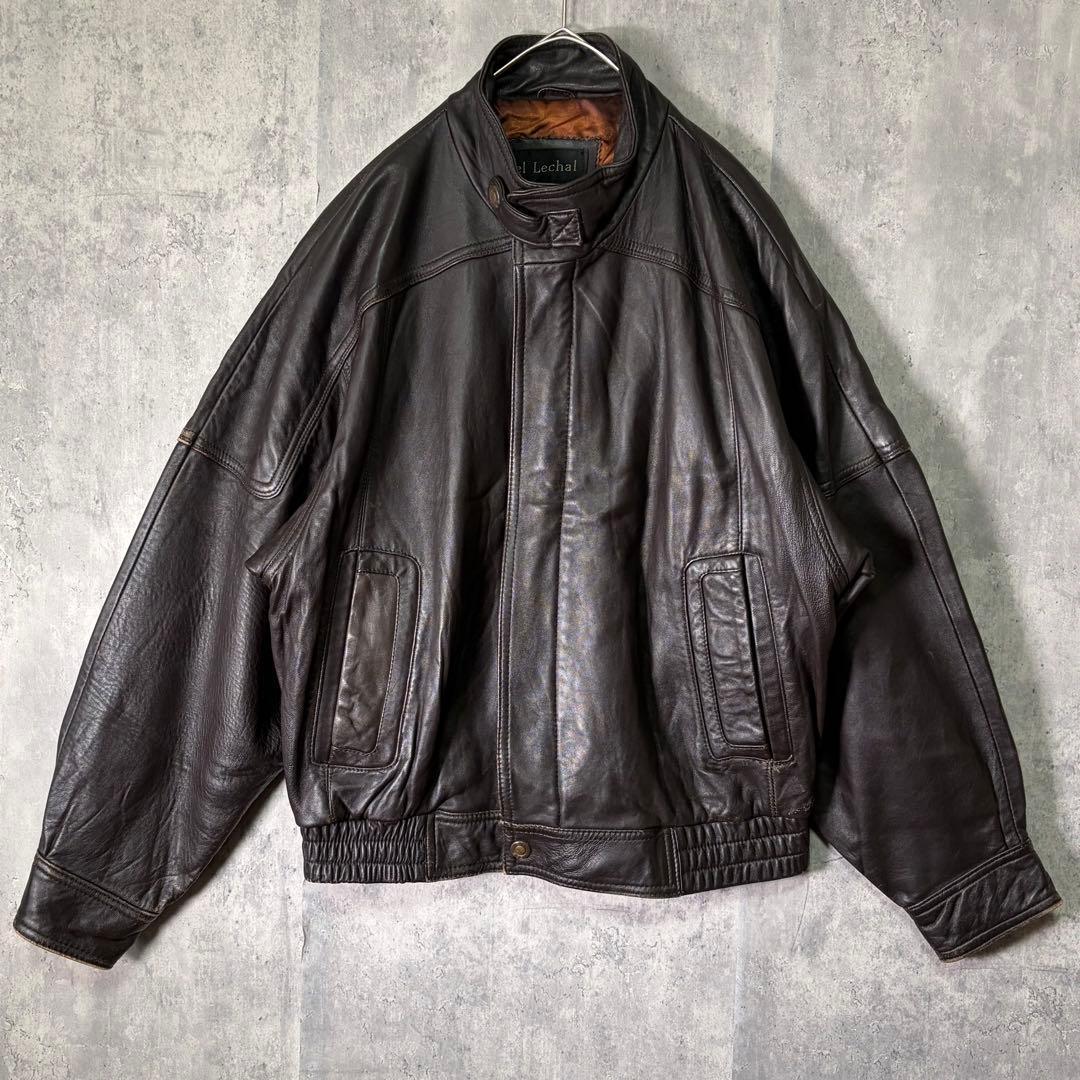 羊革 レザー ジャケット 短丈 濃茶 ヴィンテージ 本革 肩パッドなし