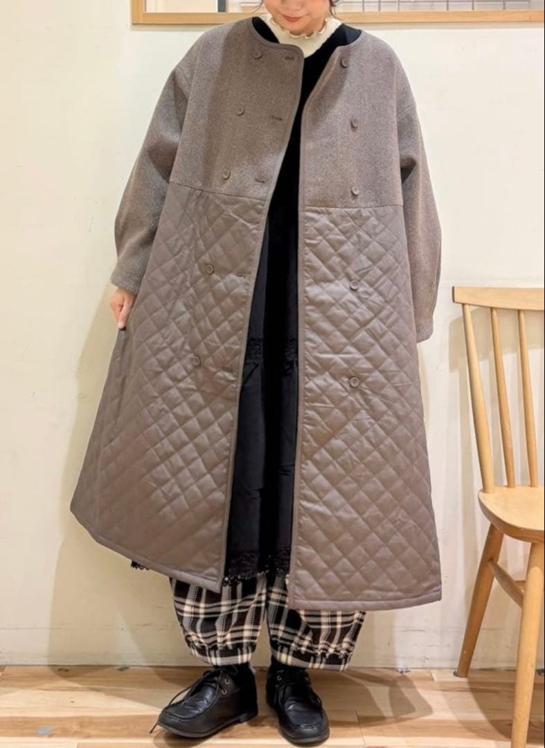 サマンサモスモスコート　メルトン切替キルティングコート　ブラウン