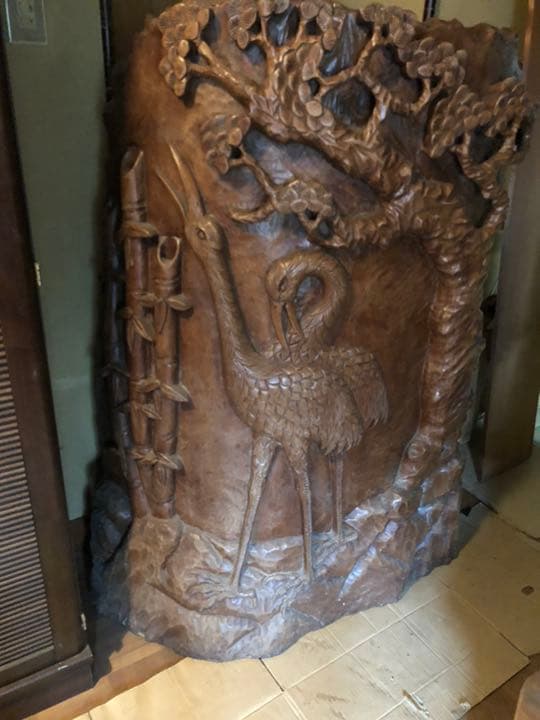 木彫鶴「松鶴」の衝立ついたて