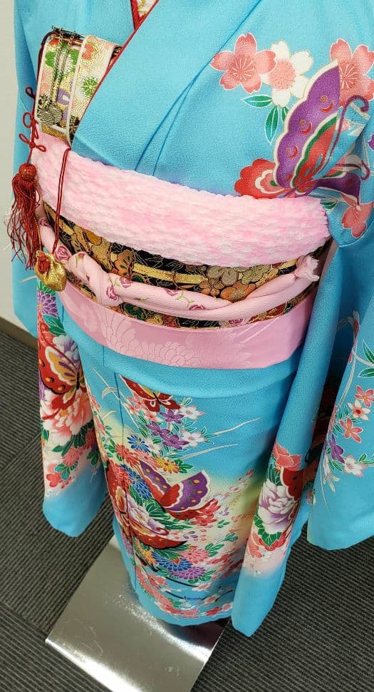 七五三　7歳　120cm　ポリエステル　水色 つくり帯