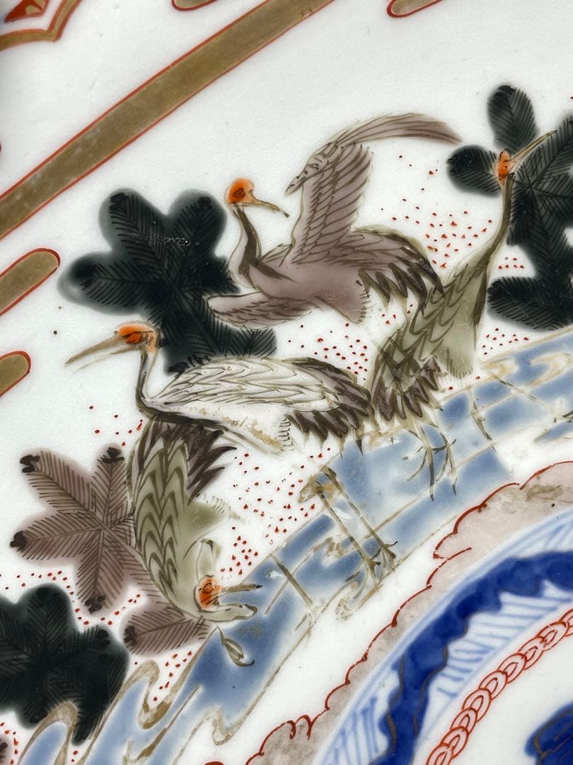 古伊万里。大皿。金彩。松鶴文。茶道具。飾皿。明治時代。古美術。骨董品。蔵出し。