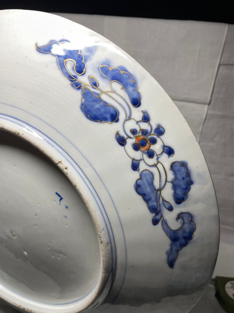 古伊万里。大皿。金彩。松鶴文。茶道具。飾皿。明治時代。古美術。骨董品。蔵出し。