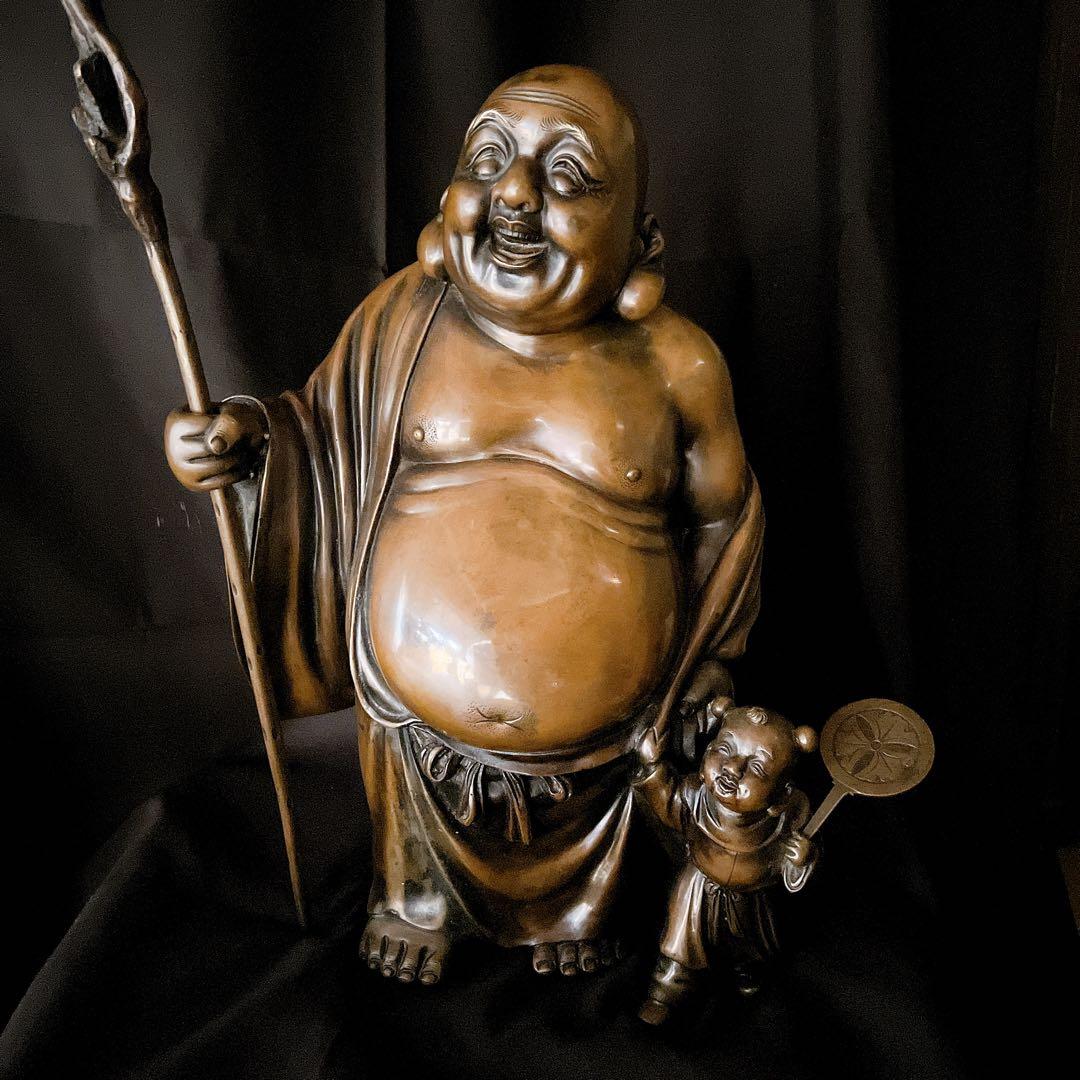七福神 布袋様　春宗作 銅唐子布袋立像 銅布袋尊像　置物　ブロンズ14kg