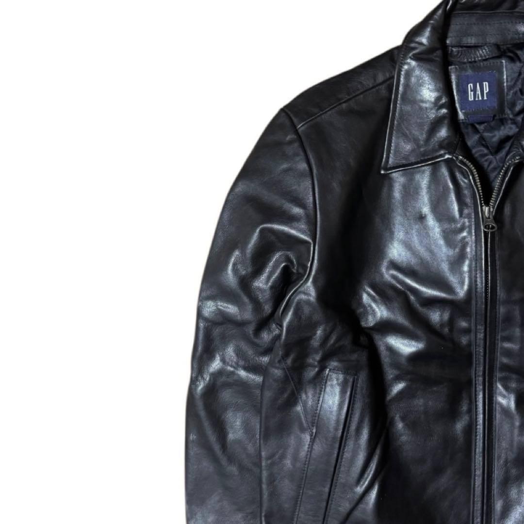 OLD GAP 00s 襟付き 本革 レザージャケット 短丈 ブラック Sサイズ