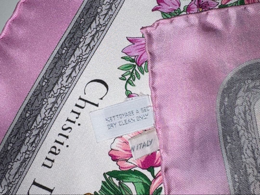 クリスチャンディオールスカーフヴィンテージ花＊鳥SILK100% 超美品
