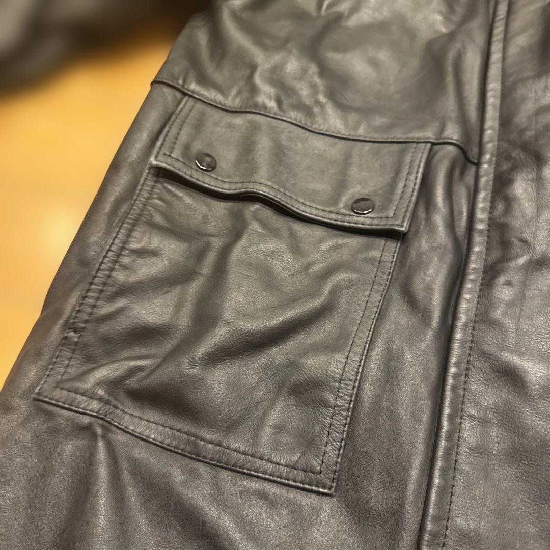 90s肉厚黒レザー モーターサイクルロングコート スタンドカラーFIRST