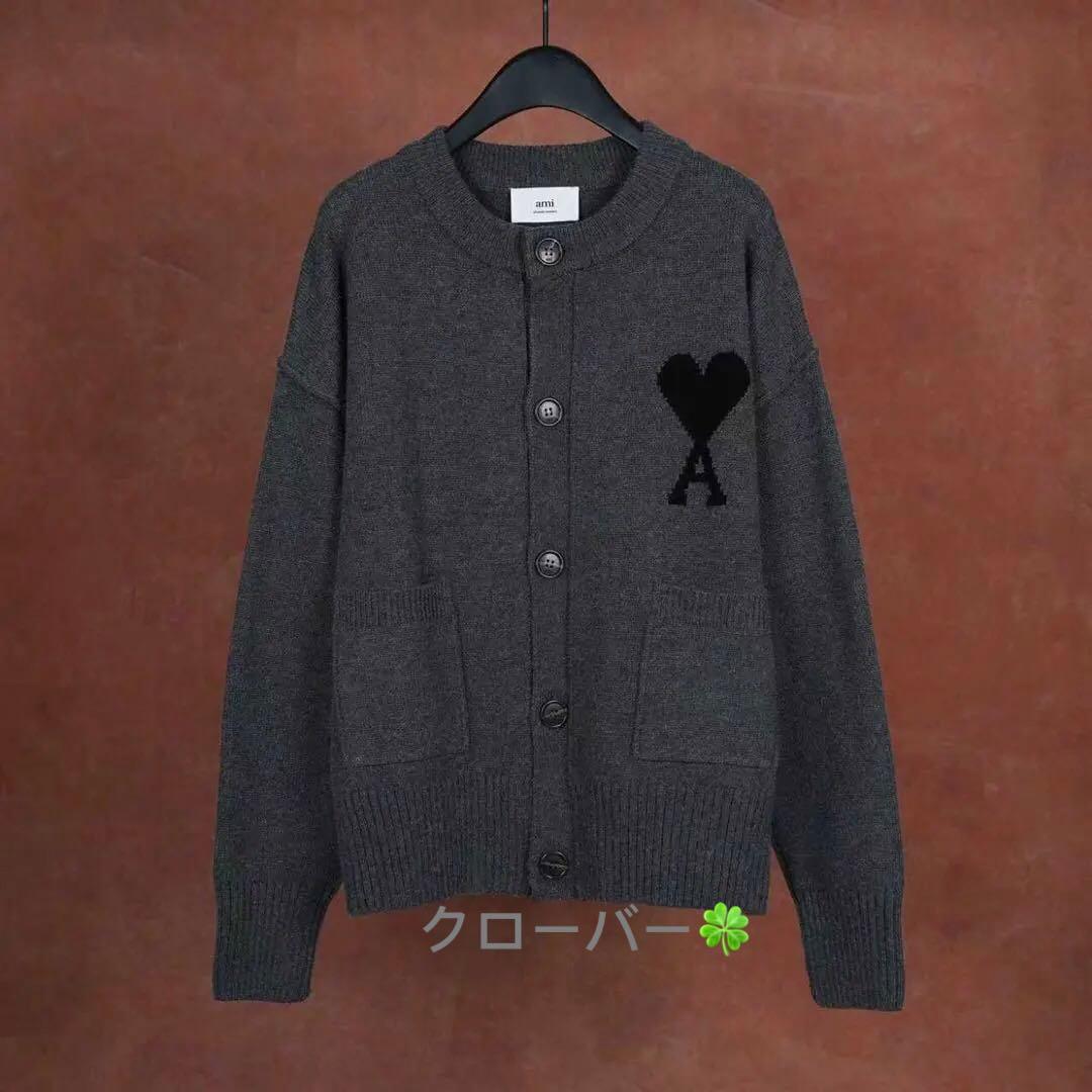 ゆうはるAMI PARIS刺繍ニットカーディガングレーSサイズセーター