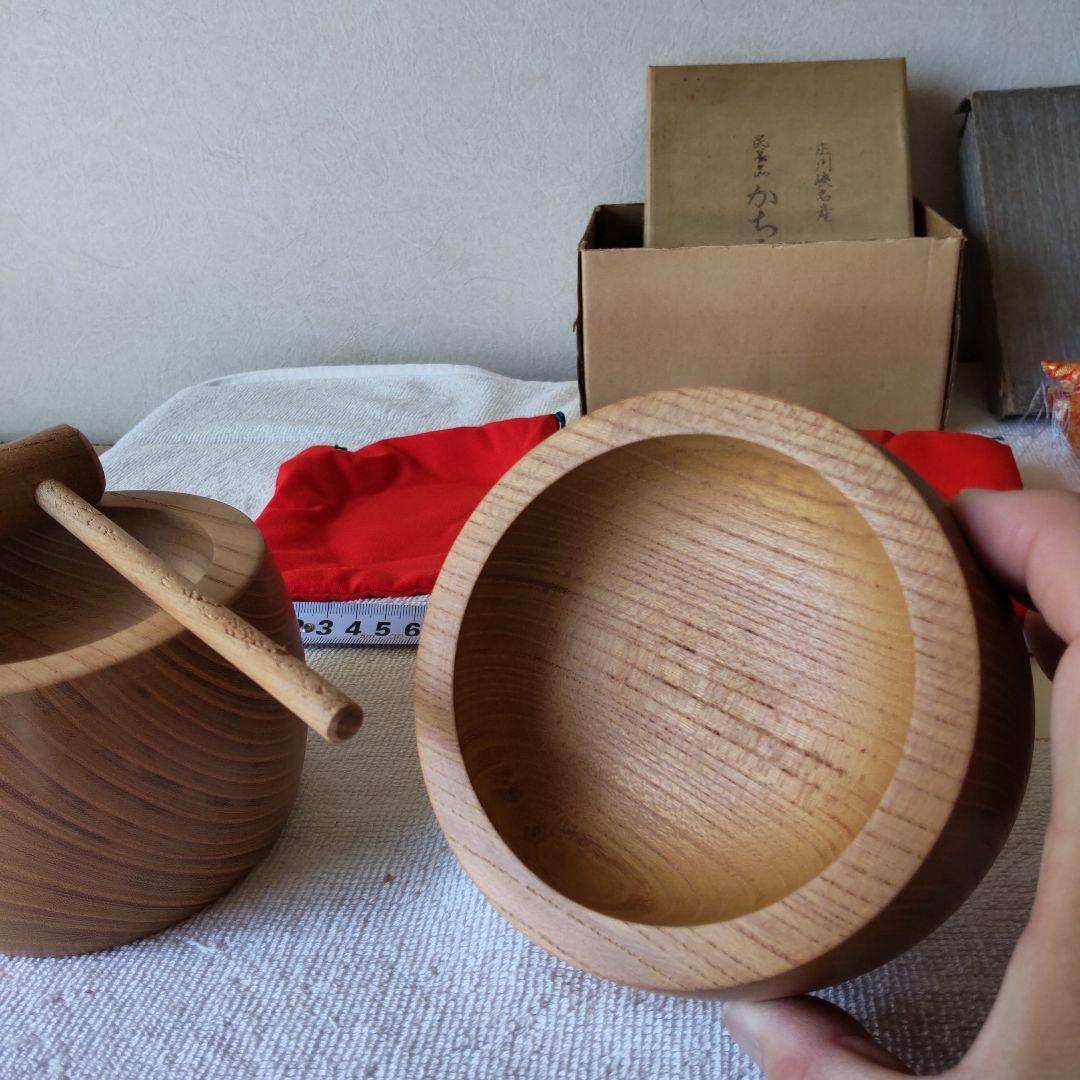 工芸品　臼と杵　3点セット　ミニサイズ　お餅つき